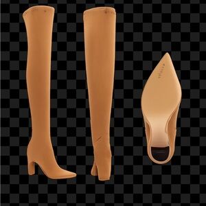 Guess Women's Abetter Block Heel Over the Knee Boots Medium Brown Faux Suede NIB